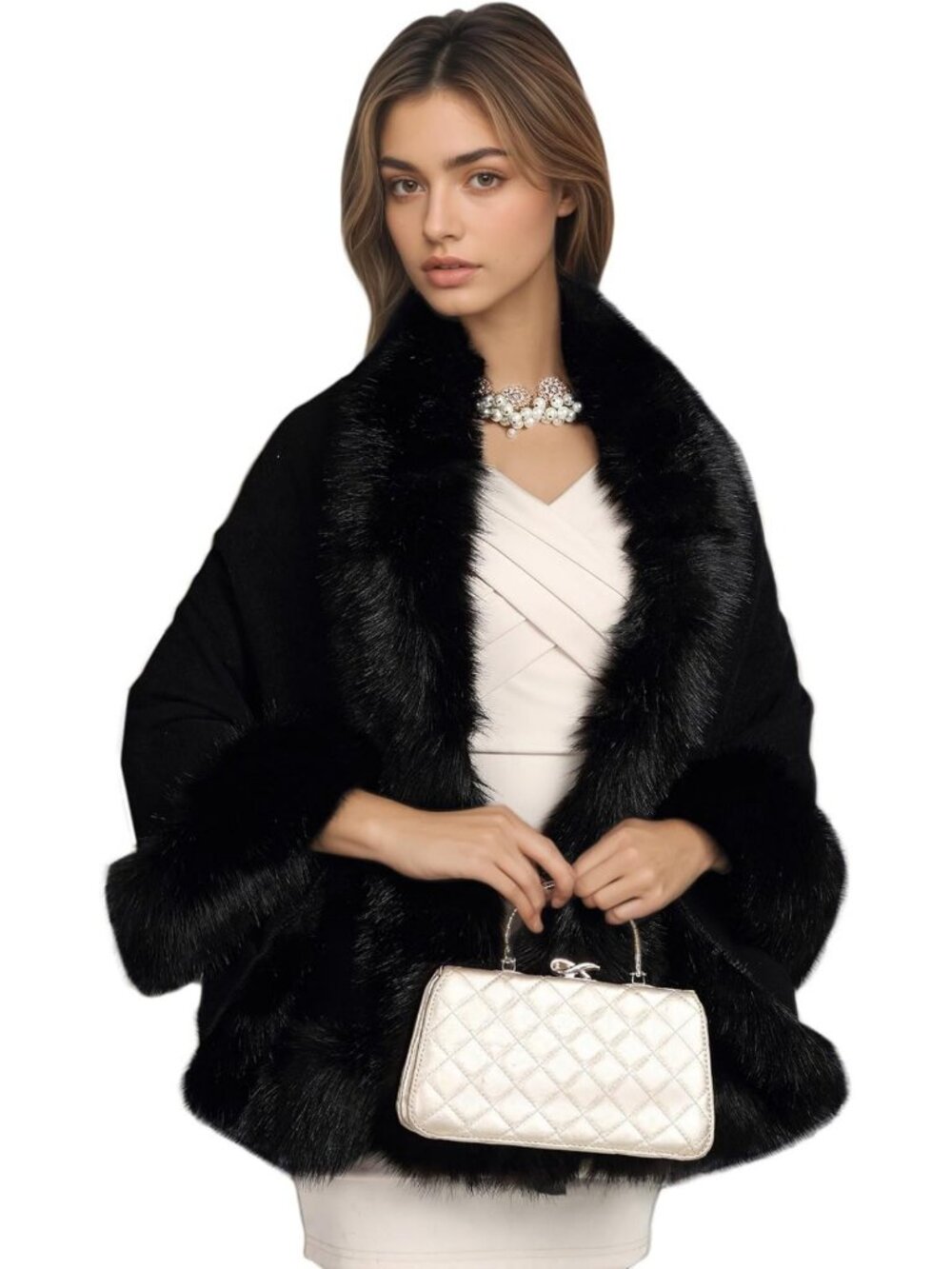 Chic Faux Fur Shawl & Wrap for Weddings, Elegant Women's Fur Coat Accessory
